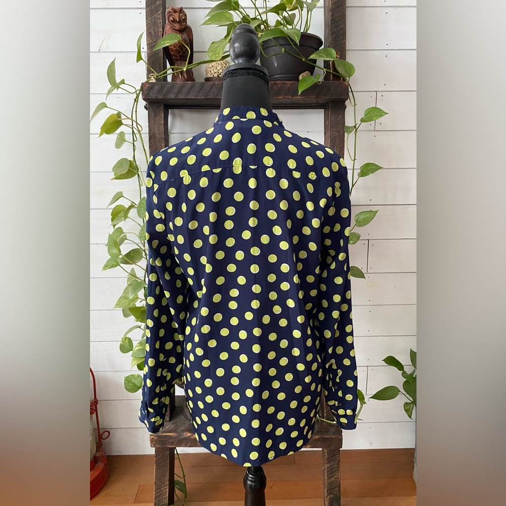 Gap: Blue Button Down Shirt with Green and White Polka Dots - Picture 14 of 17